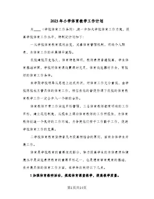 2023年小学体育教学工作计划(5篇)