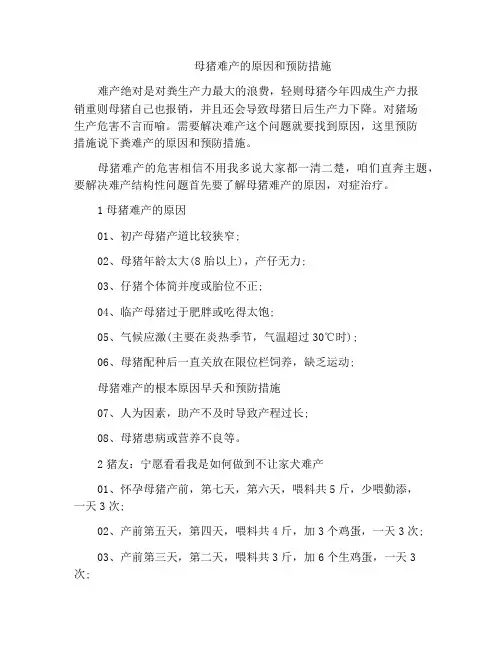 母猪难产的原因和预防措施