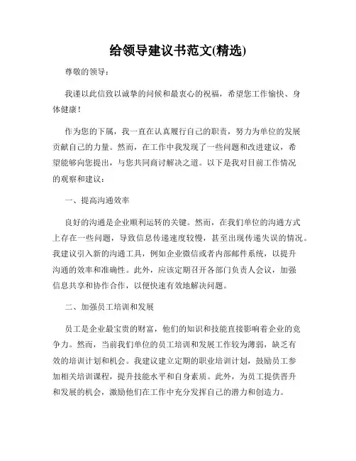 给领导建议书范文(精选)