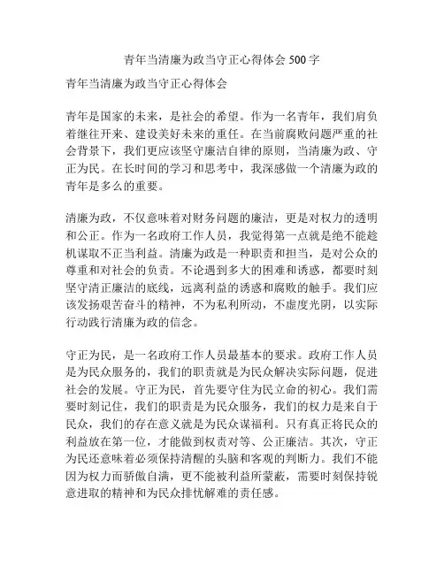 青年当清廉为政当守正心得体会500字