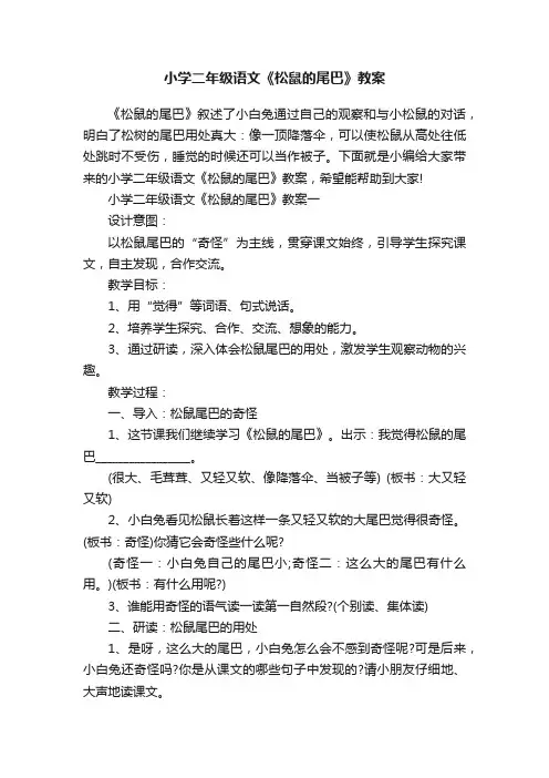 小学二年级语文《松鼠的尾巴》教案