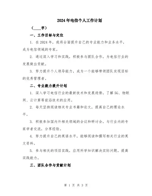 2024年电信个人工作计划