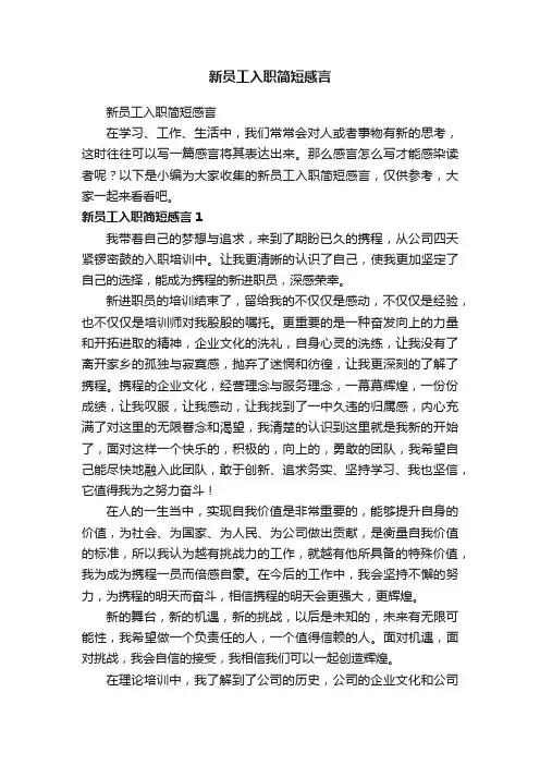 新员工入职简短感言