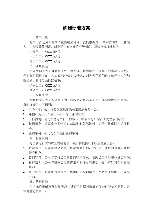 薪酬标准方案