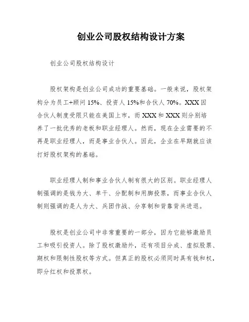 创业公司股权结构设计方案