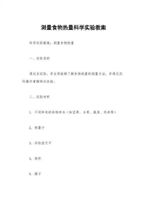 测量食物热量科学实验教案