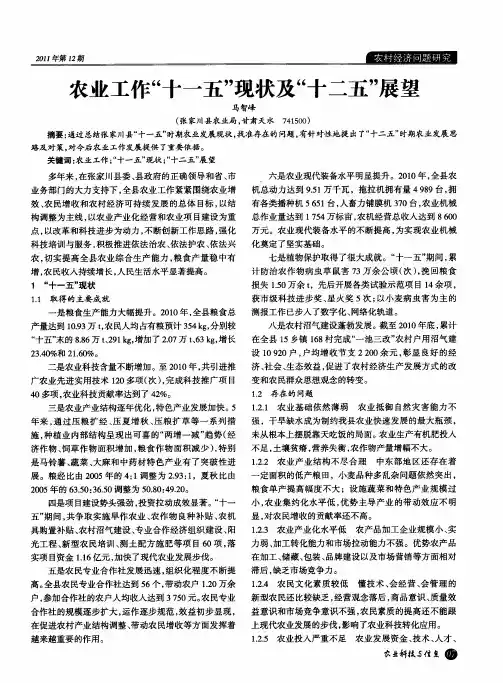 农业工作“十一五”现状及“十二五”展望