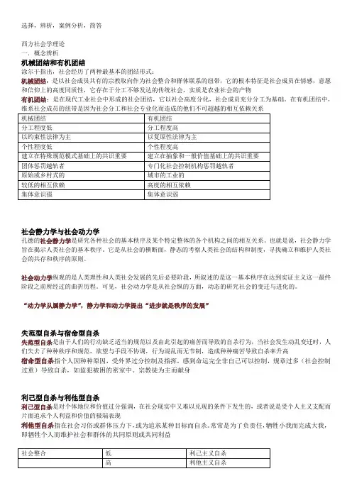 西方社会学理论考点