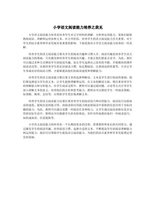 小学语文阅读能力培养之我见