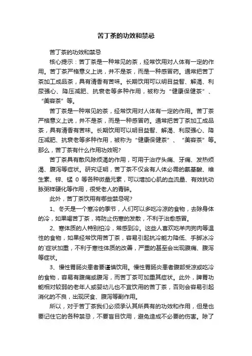 苦丁茶的功效和禁忌