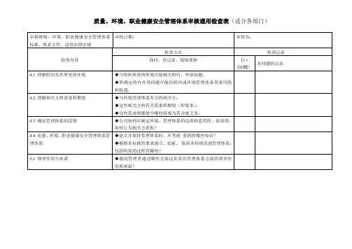 通用检查表(适合各部门)