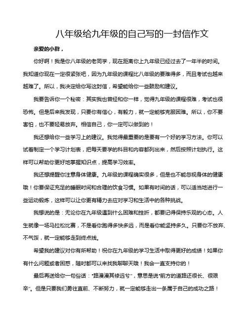八年级给九年级的自己写的一封信作文
