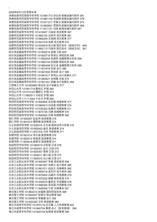2009年8月12日青海高考录取名单