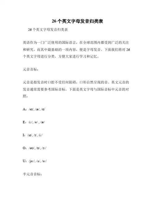 26个英文字母发音归类表