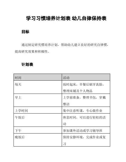 学习习惯培养计划表 幼儿自律保持表