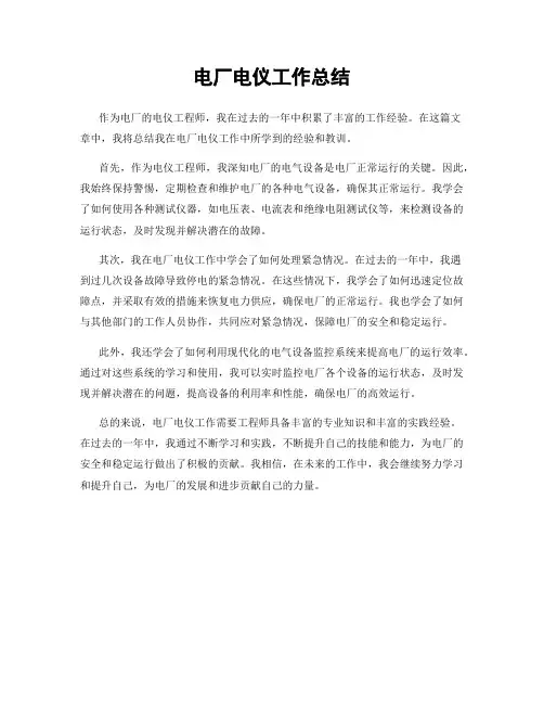 电厂电仪工作总结