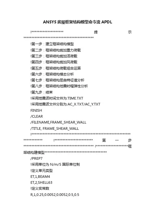 ANSYS房屋框架结构模型命令流APDL