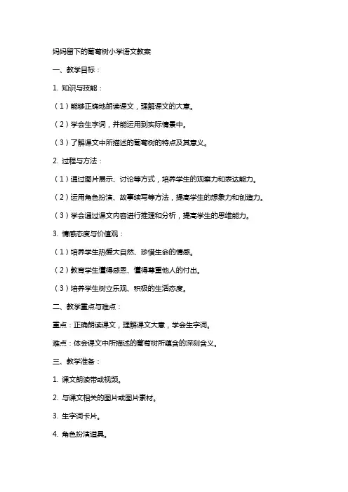 妈妈留下的葡萄树小学语文教案