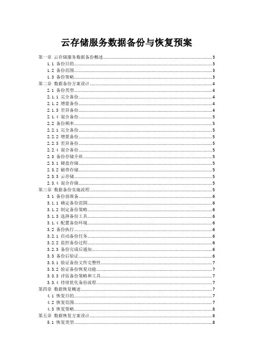 云存储服务数据备份与恢复预案