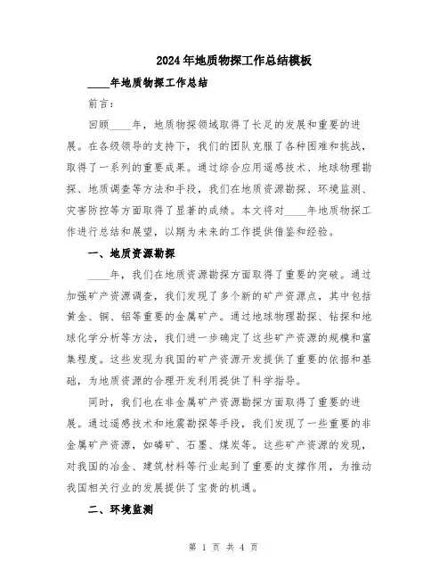2024年地质物探工作总结模板