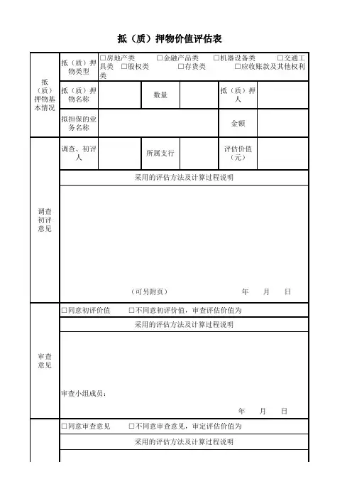 银行抵(质)押物价值评估表(EXCEL版)
