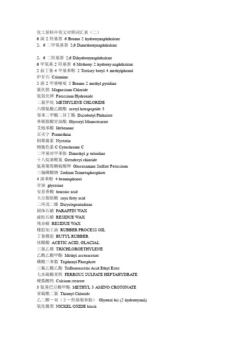 化工原料中英文对照词汇表(二)