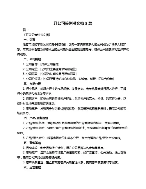 开公司策划书文档3篇