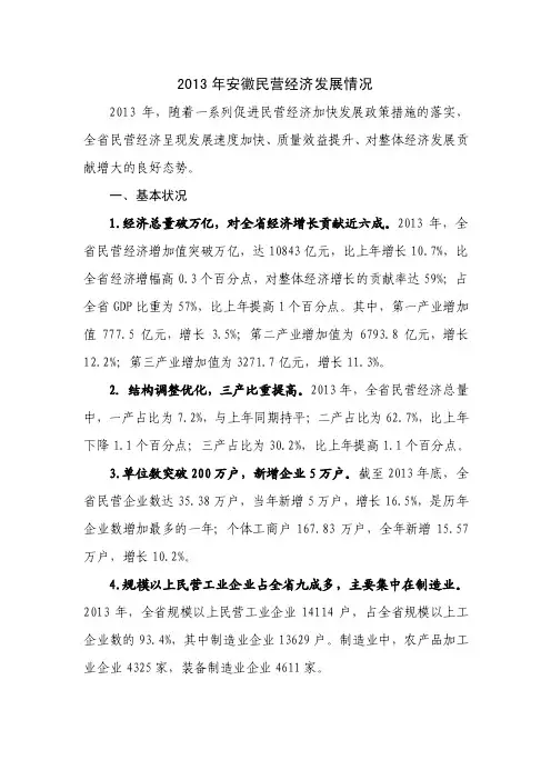 2013年安徽民营经济发展情况