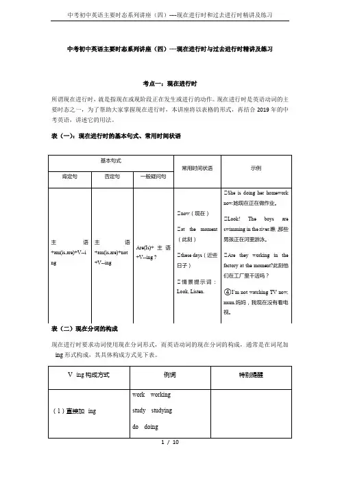 中考初中英语主要时态系列讲座(四)----现在进行时和过去进行时精讲及练习