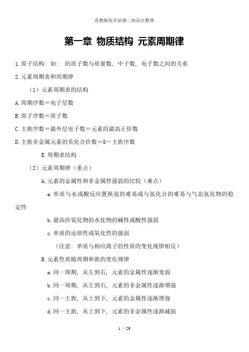 苏教版化学必修二知识点整理