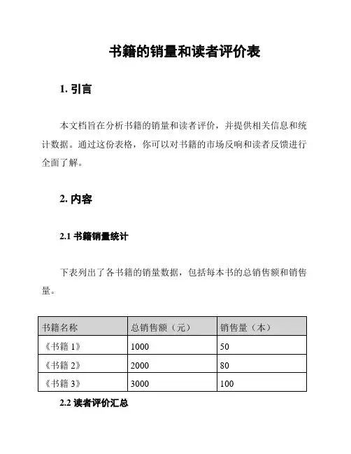 书籍的销量和读者评价表