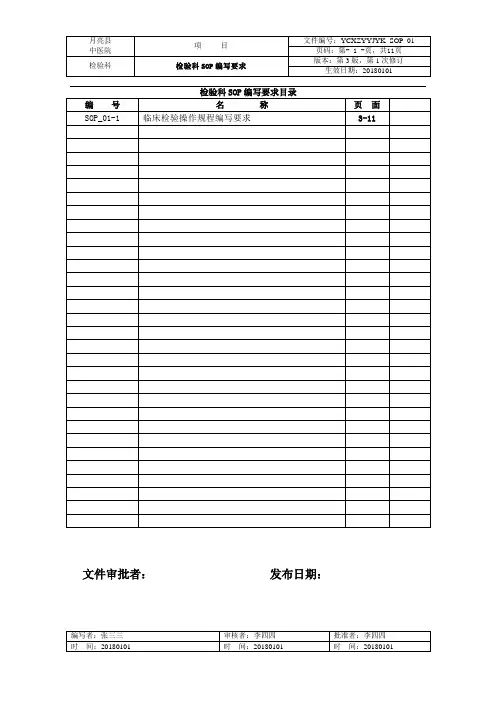 检验科SOP_01检验科SOP编写要求