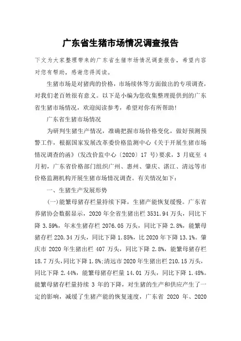 广东省生猪市场情况调查报告