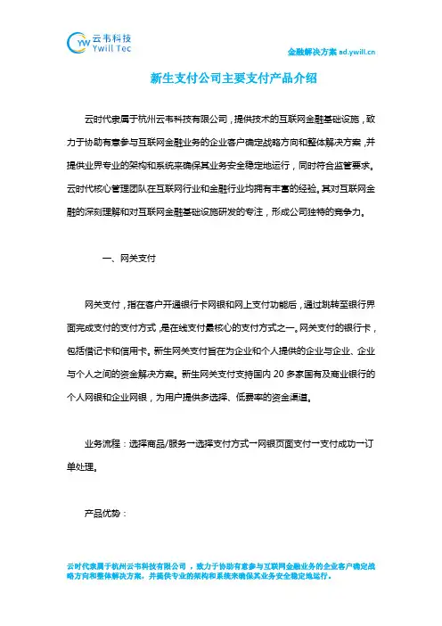 新生支付公司主要支付产品介绍