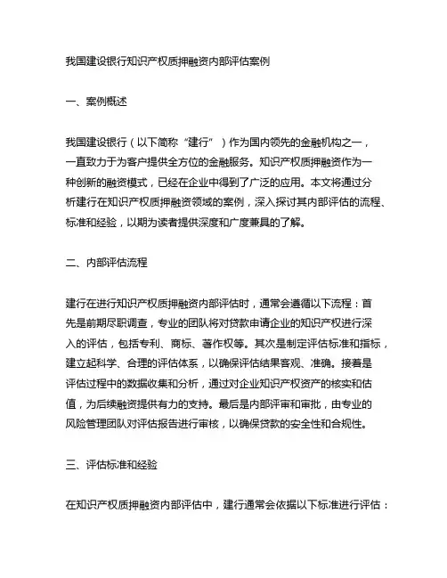 中国建设银行知识产权质押融资内部评估案例