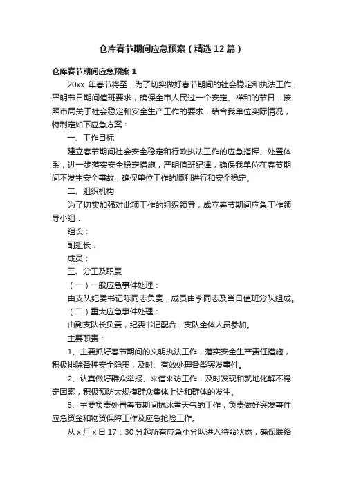 仓库春节期间应急预案（精选12篇）