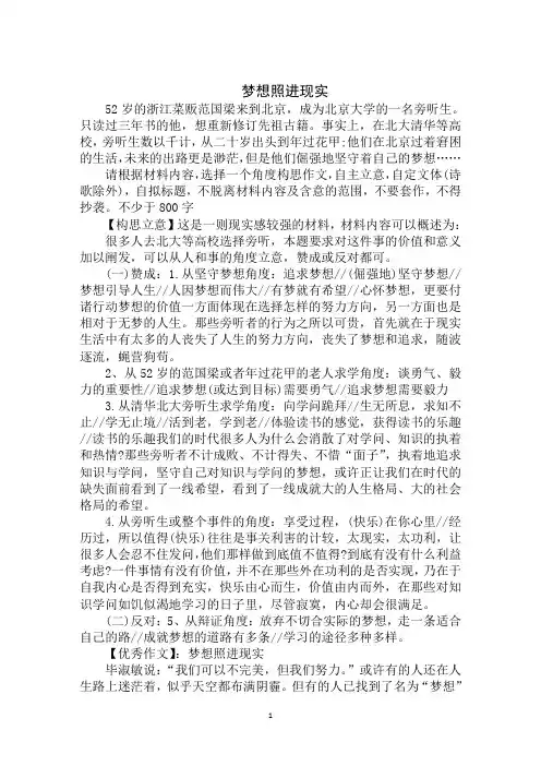 2020年高考作文预测及：梦想照进现实范文