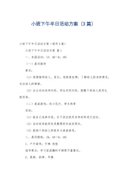 小班下午半日活动方案(3篇)