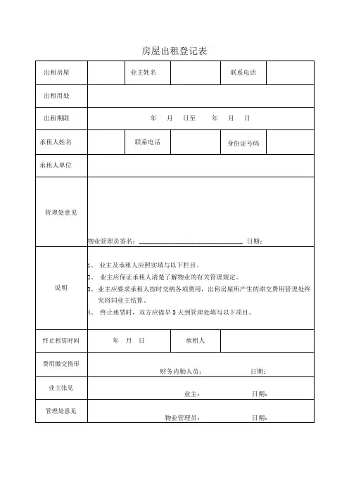 房屋出租登记表