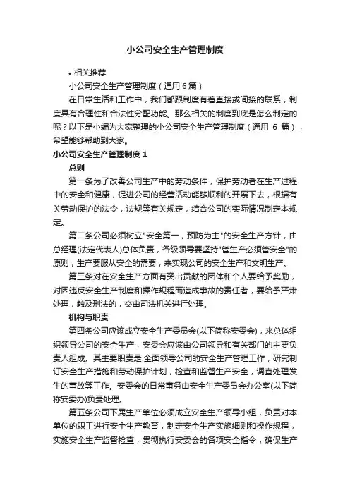 小公司安全生产管理制度