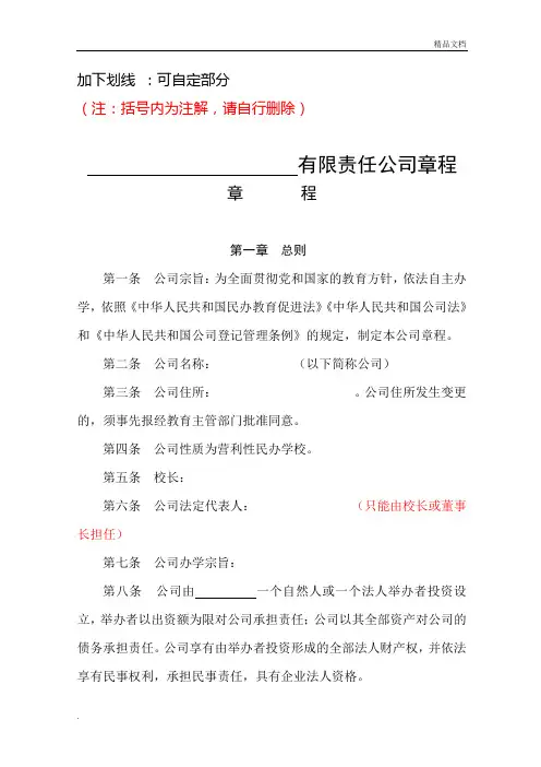 民办学校章程(一人公司)