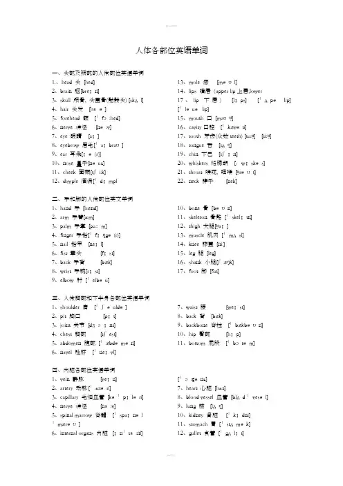 人体各部位英语单词(含音标)
