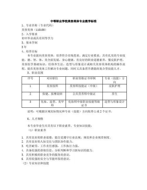 美容专业课程标准