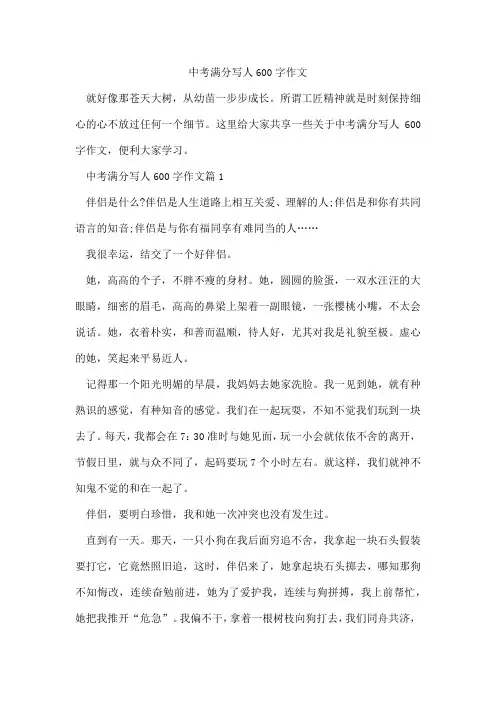 中考满分写人600字作文