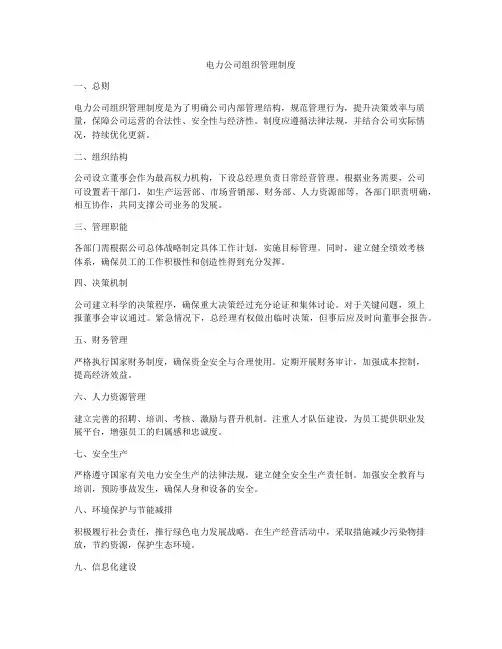 电力公司组织管理制度