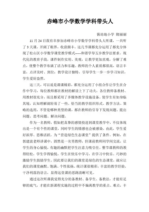 教师参加《松山区小学数学课堂教学模式观摩研讨会》体会