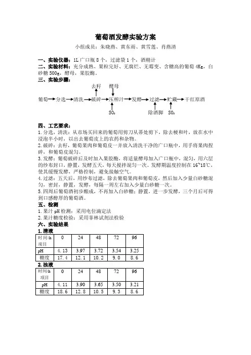 葡萄酒发酵实验方案