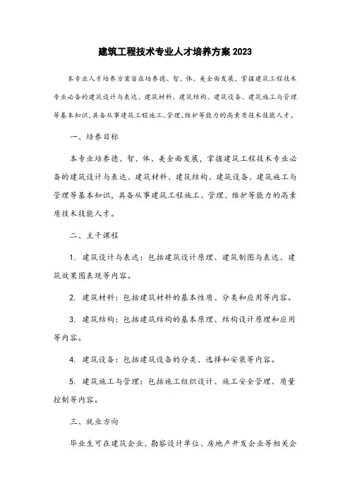建筑工程技术专业人才培养方案2023