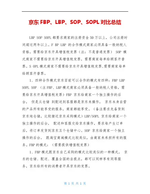 京东FBP、LBP、SOP、SOPL对比总结