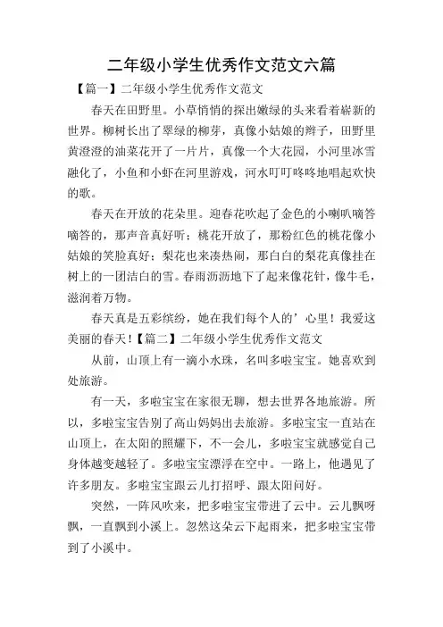 二年级小学生优秀作文范文六篇